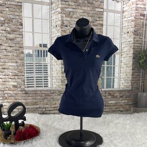 Women’s Lacoste Navy Blue 2 Button Logo Short Sleeve Polo Shirt (36 ) EK22